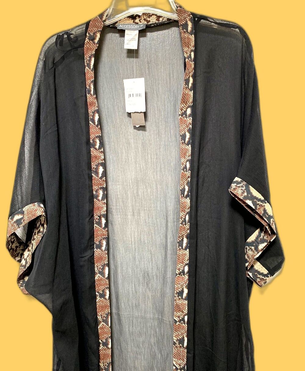 Accessory St Black Snakeskin Print Women's Sheer Full-Length Wrap - Picture 2 of 4